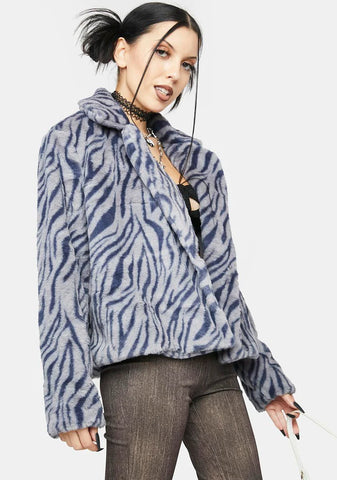 Zebra Fierce Heart Faux Fur Jacket