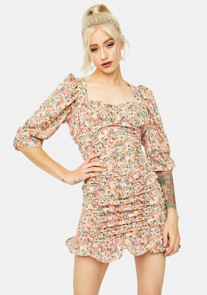 Write U A Love Song Puff Sleeve Floral Mini Dress