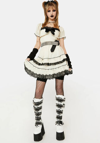 White Mini Dress With Ruffle Detailing