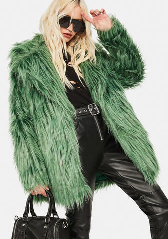 Green Faux Fur Coat