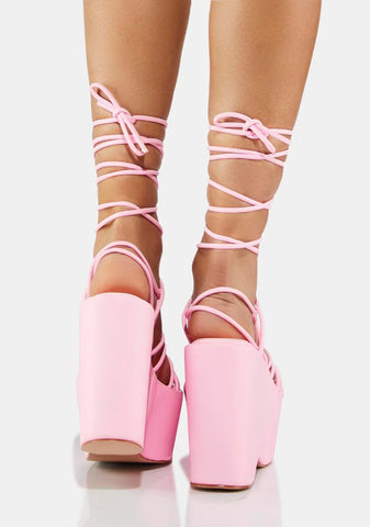 Pink Nolia Lace Up Platform Wedges