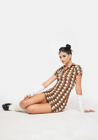 Argyle Brown Jeeves Mini Dress