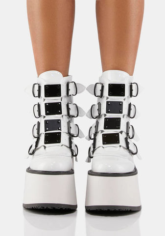 White Holographic Damned-105 Buckle Boots