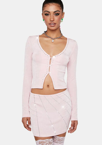 Baby Pink Silver Stud Ima Mini Skirt