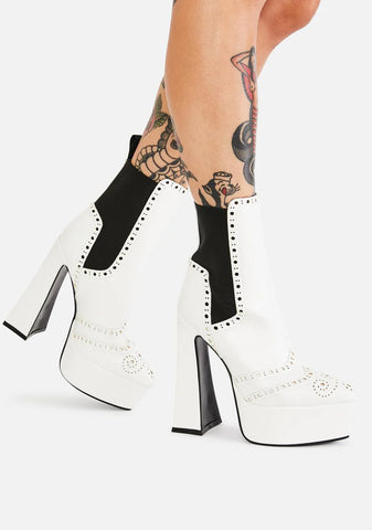 White Lost Control Platform Boots