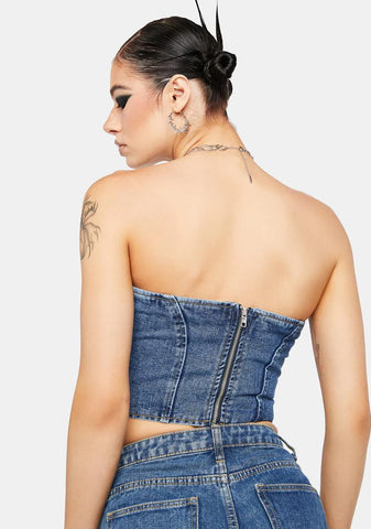 Dip Hem Denim Corset Top
