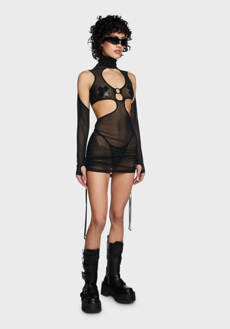 Atmosphere Mesh Cut Out Dress - Black