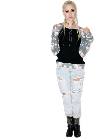Black Rose Sleeves Baggy Beach Raglan