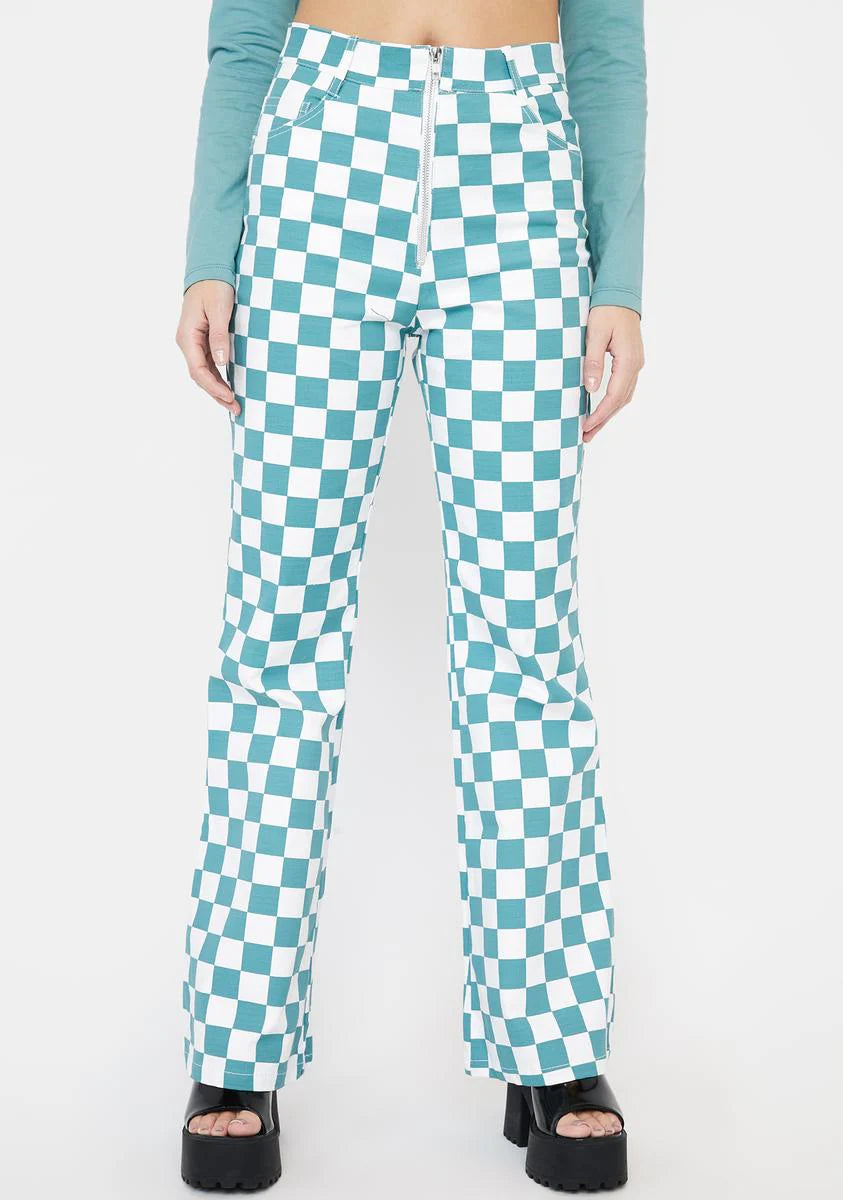 Teal Checkered Sass Flares