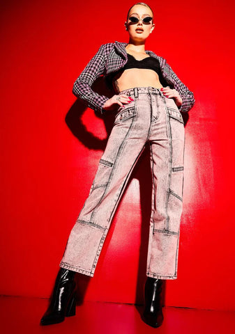 Past Curfew Acid Wash Paneled Trousers