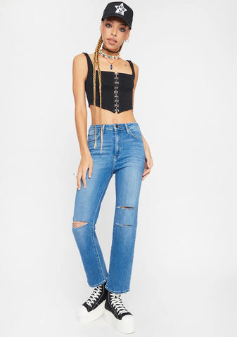 Straight Leg Distressed Jeans