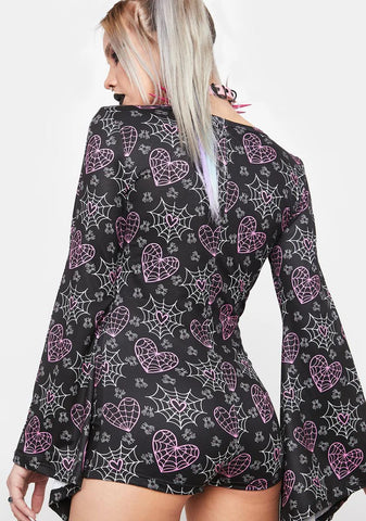 Web Hearts Bell Sleeve Pajama Romper