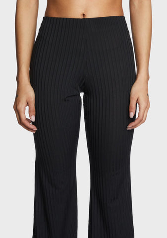 Sunday Plans Ribbed Pants - Black