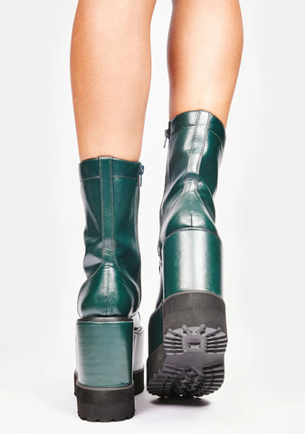 Olive Dizzy Platform Boots