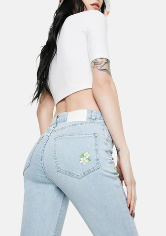 Daisy Embroidered Stonewash Jeans