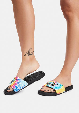 Noir Cool Cat Tie Dye Slides