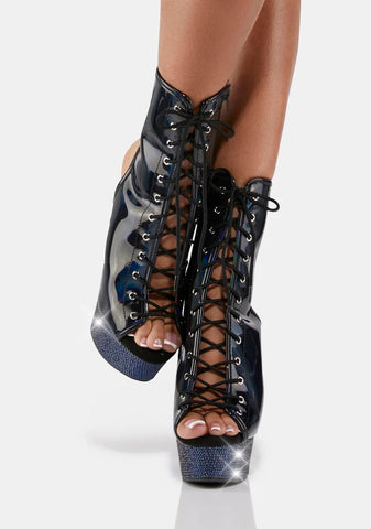 Black Holographic Bejeweled-1016-6 Rhinestone Heels