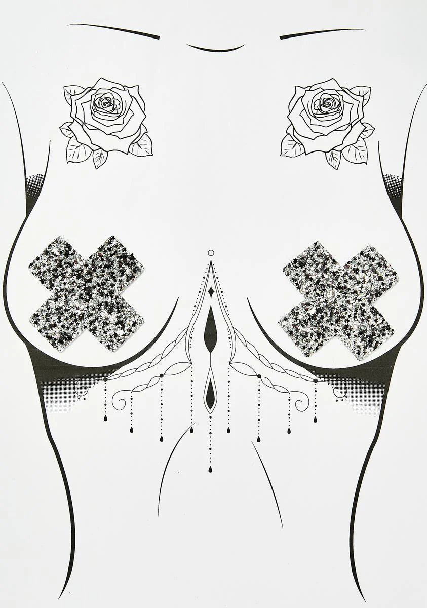 Silver Chunky Glitter Cross Pasties