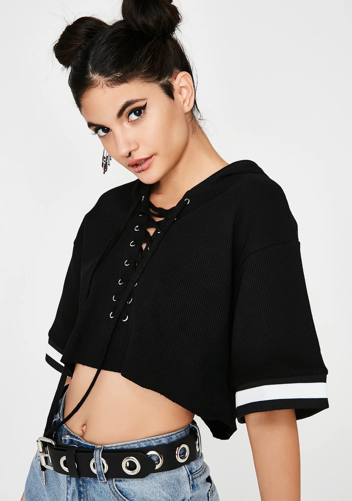 Ink Cuddle Champ Cropped Lace-Up Hoodie
