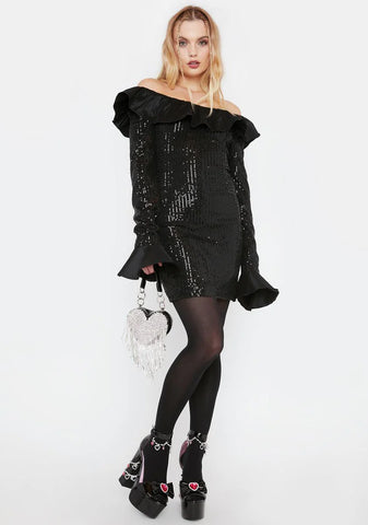 Statement Ruffle Sequin Mini Dress