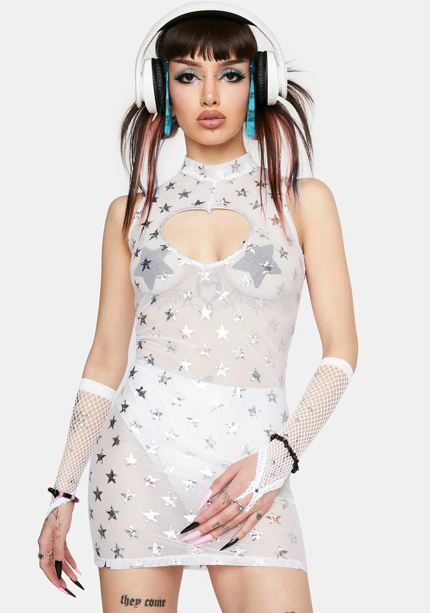 Holo Stars Mesh Mini Dress