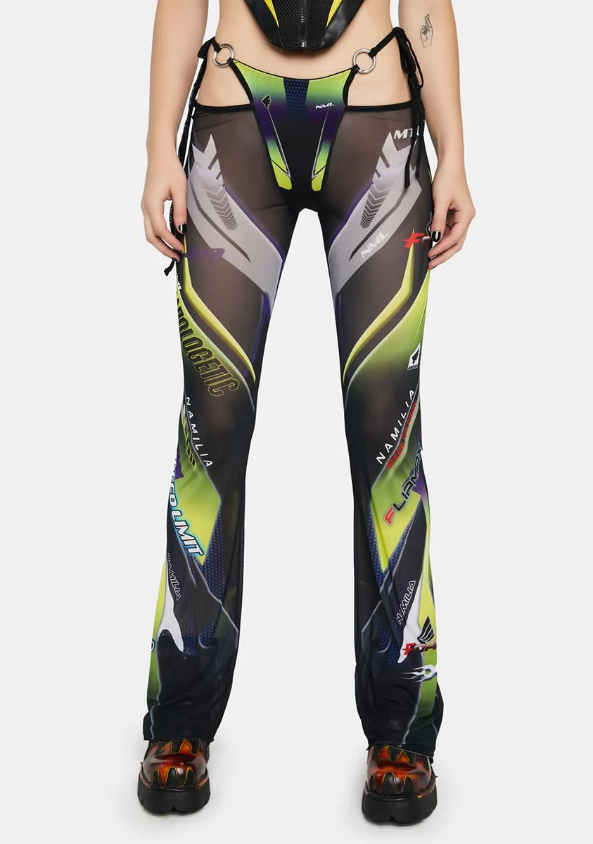 Yellow Racing Mesh Thong Pants