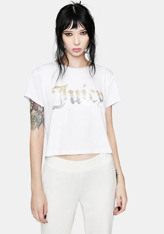 White Rhinestone Juicy Logo Tee
