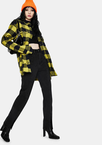 Washed Black Slim Jeans With Front Slits