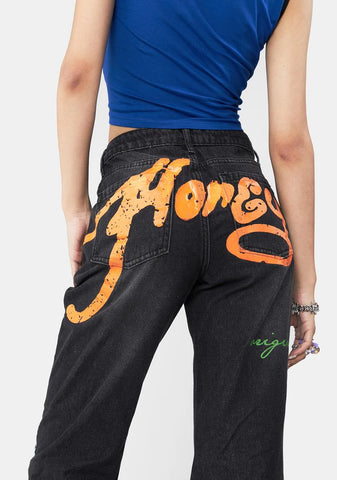 Honey Bum Print Low Rise Jeans