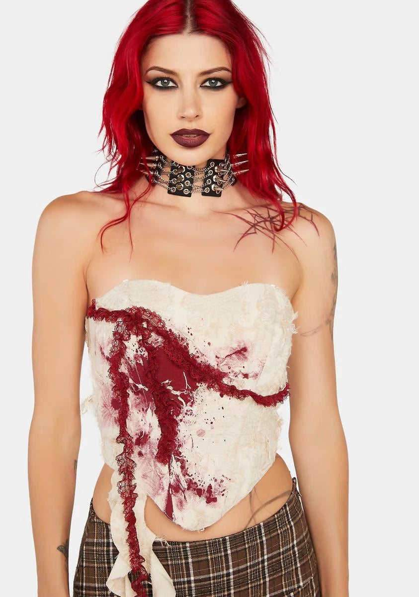 White Bustier With Blood Drip