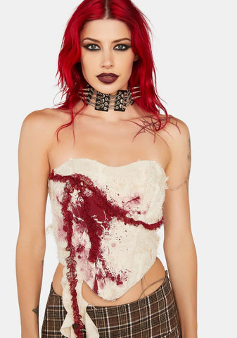 White Bustier With Blood Drip
