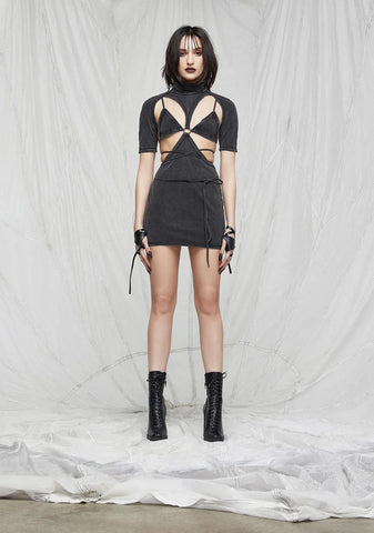 Synth Washed Cutout Bodycon Dress