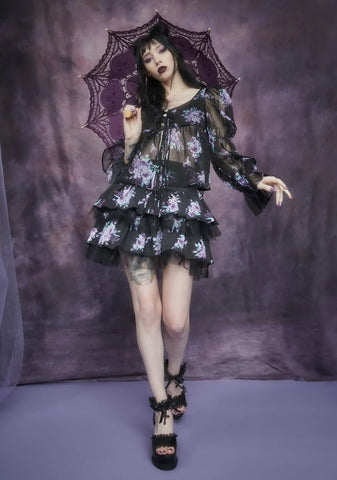 Thorns And Thistles Chiffon Floral Peasant Blouse