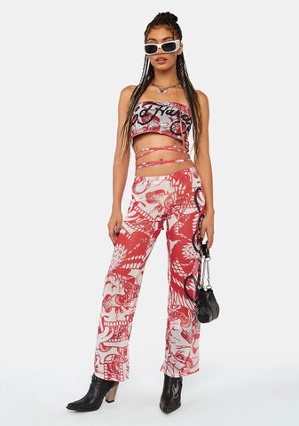 Battle Skull Mesh Flare Pants