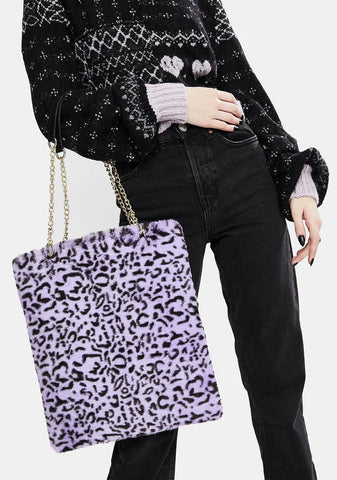 Lilac Leopard Fluffy Bag