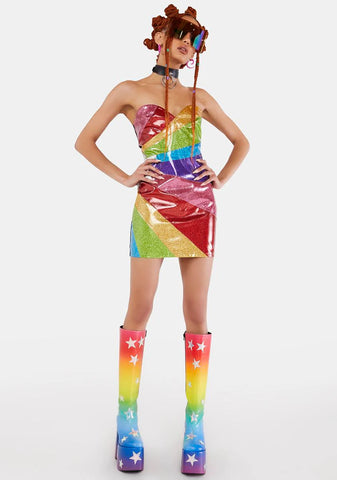 Rainbow Runner Glitter Bodycon Dress