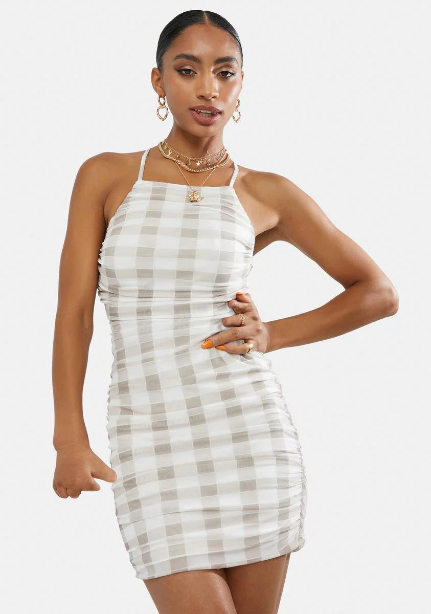 Best Dressed Gingham Ruched Mini Dress