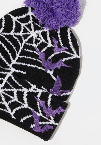 Spider Web And Sparkle Bats Knit Beanie