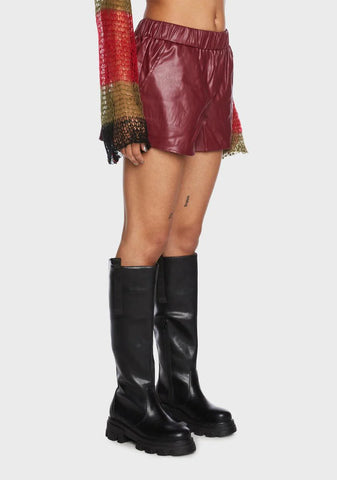 Burgundy Count On Me Vegan Leather Shorts