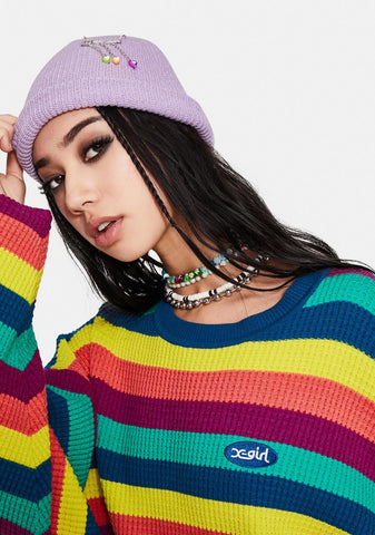 Lavender Bad In Love Ribbed Beanie