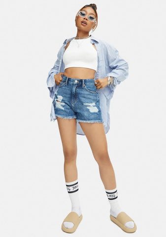 Mid Rise Distressed Jean Shorts