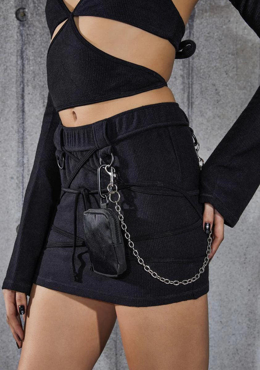 Snare Ribbed Mini Skirt With Wrap Straps