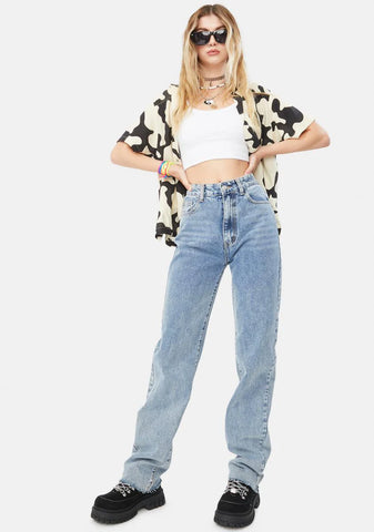 Mid Blue Straight Leg Denim Jeans