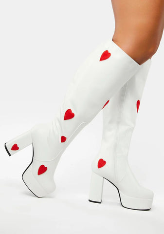 Wide Calf White Jam Tarts Platform Boots