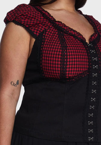 Plus Black And Red Bo Peep Cap Sleeve Corset