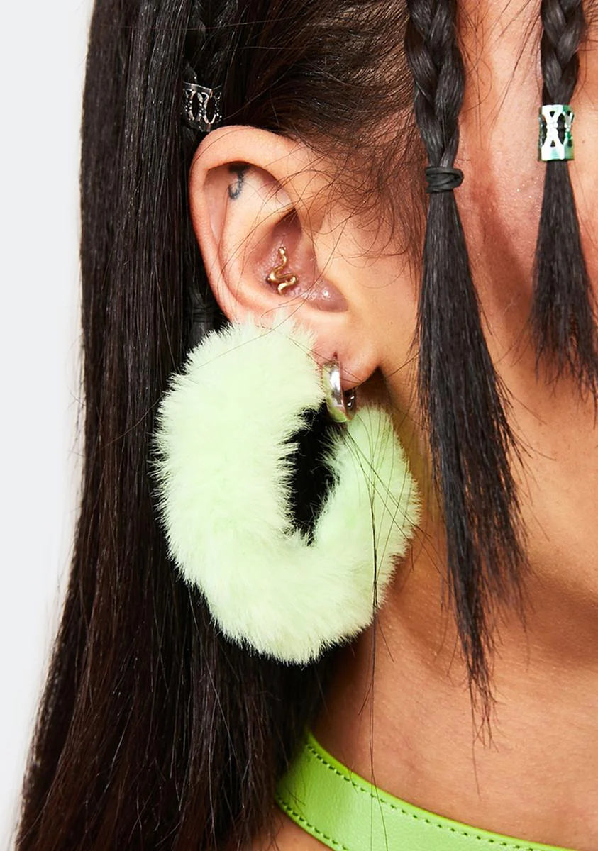Lime Fuzzy Feeling Hoop Earrings
