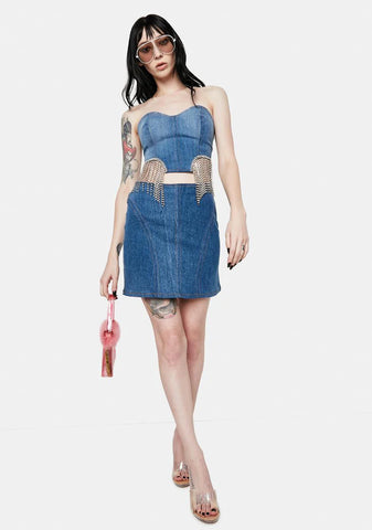 Without You Denim Fringe Bustier