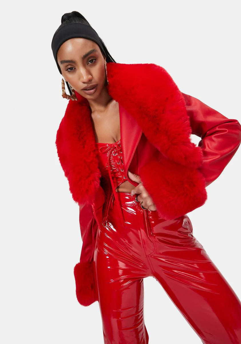 Red Giselle Faux Fur Coat