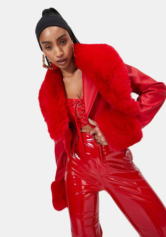Red Giselle Faux Fur Coat