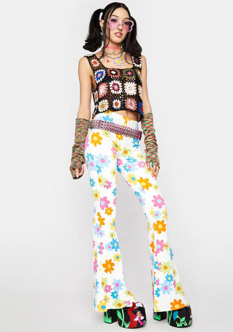 Ivory Bouncing Back Floral Flares